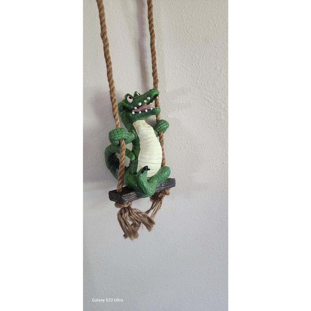 Alligator on Rope Swing Resin Figurine Hanging Wall Decor Hanging Decor